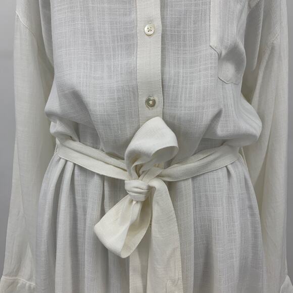 L Space Dress Women M Medium Cream Barcelona Tie Waist Collar Button Front - Picture 3 of 16